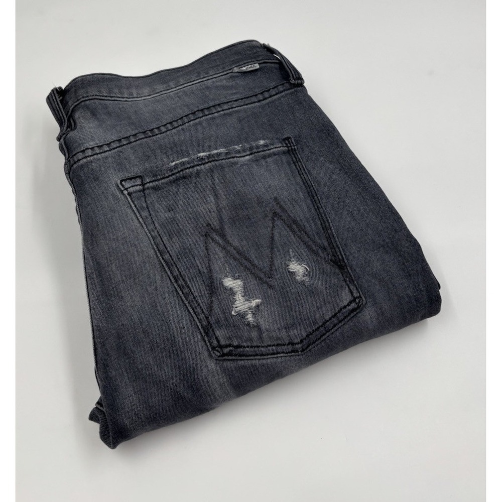 Mother Women's 29 The Scrapper Cuffโ Ankle Fray Black Straight Leg Denim Jeans